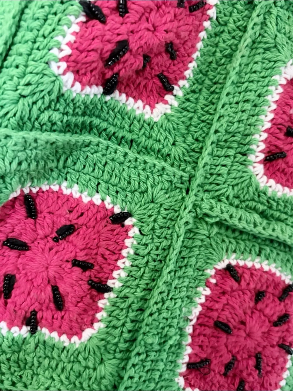 America & Beyond Watermelon Crochet Tote Bag Beaded Granny Square NWT